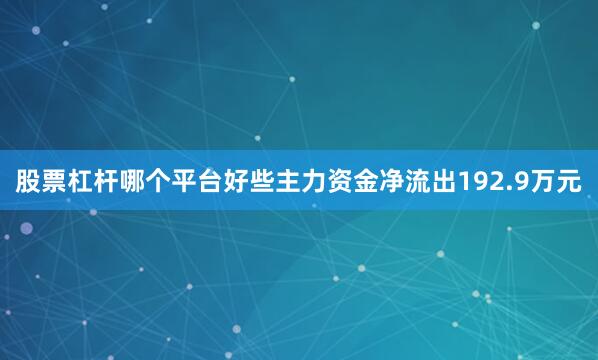 股票杠杆哪个平台好些主力资金净流出192.9万元