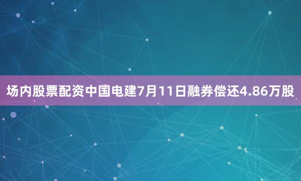 场内股票配资中国电建7月11日融券偿还4.86万股